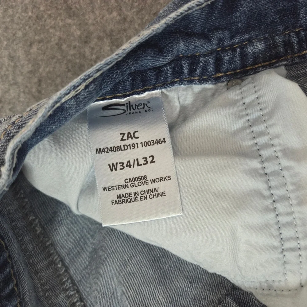 Silver Jeans Zac Mens 34x32 Light Wash Relaxed Straight Denim Jeans Distressed